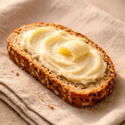 Slice of multigrain bread with butter