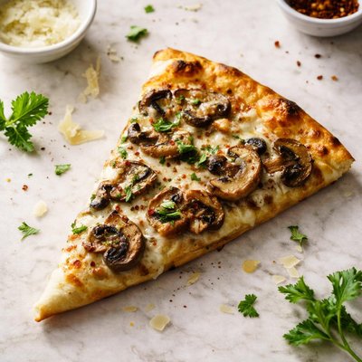 Slice of mushroom pizza