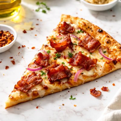 Slice of pizza with bacon