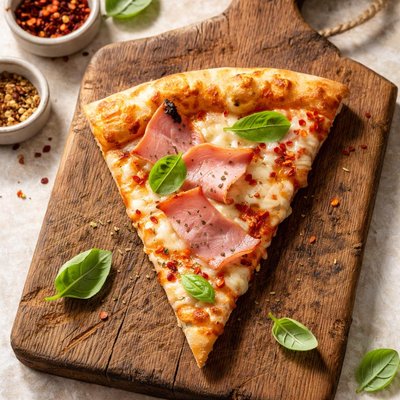 Slice of pizza with ham