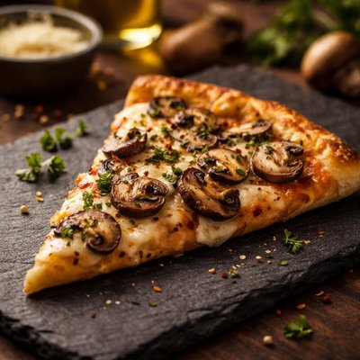 Slice of pizza with mushrooms