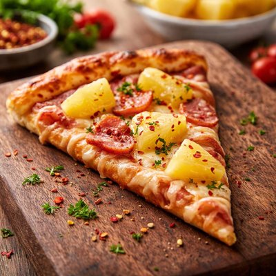 Slice of pizza with pineapple