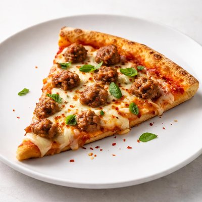 Slice of pizza with sausage