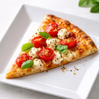 Slice of pizza with tomatoes and ricotta