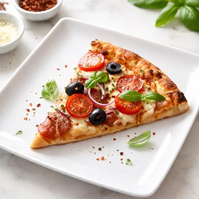 Slice of pizza with toppings
