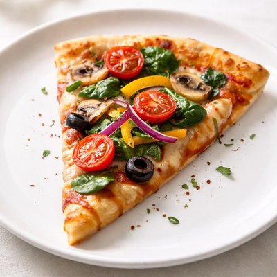Slice of pizza with vegetables