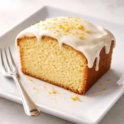 Slice of pound cake with frosting