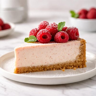 Slice of raspberry cheesecake