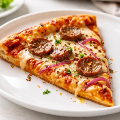 Slice of sausage pizza