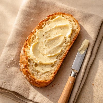 Slice of tiger bread with butter
