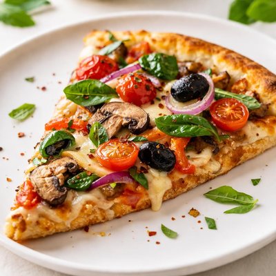 Slice of vegetable pizza