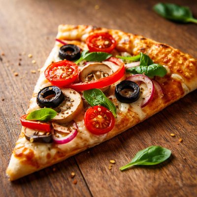 Slice of veggie pizza