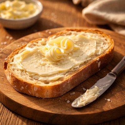 Slice of white bread with butter
