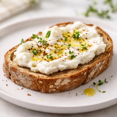 Slice of whole bread with goat cheese