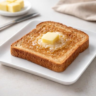 Slice of whole wheat toast with butter