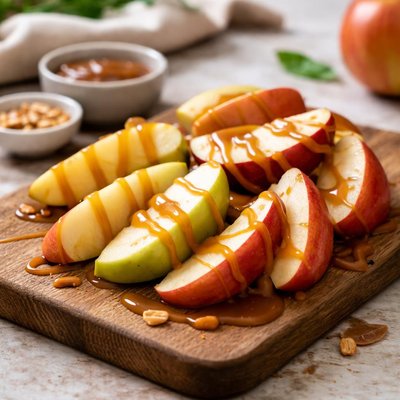 Sliced apples with caramel drizzle