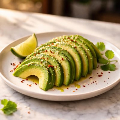 Sliced avocado with sesame seeds