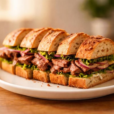 Sliced bread with meat