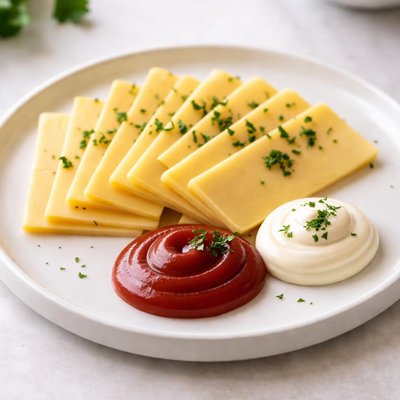 جبن مقطع مع الكاتشب والمايونيز