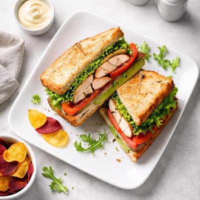 Sliced chicken sandwich