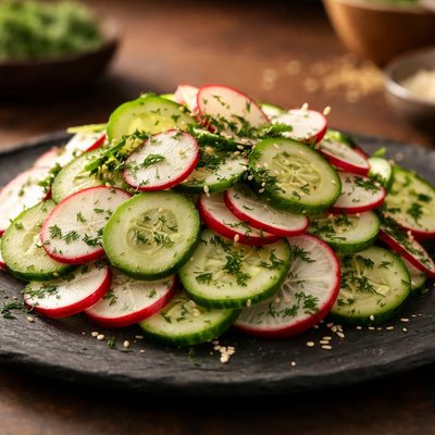 Ensalada de pepino y rábano en rodajas