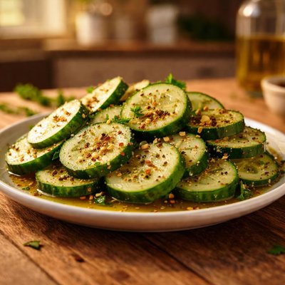 Sliced cucumbers with italian dressing