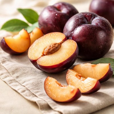 Sliced fresh plums