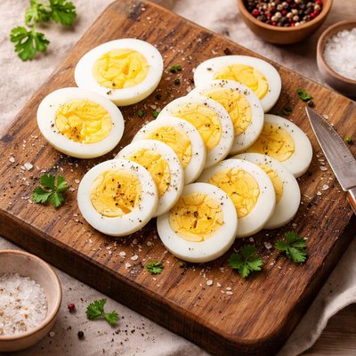 Sliced hard boiled egg