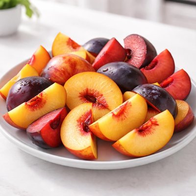 Sliced peaches and plums