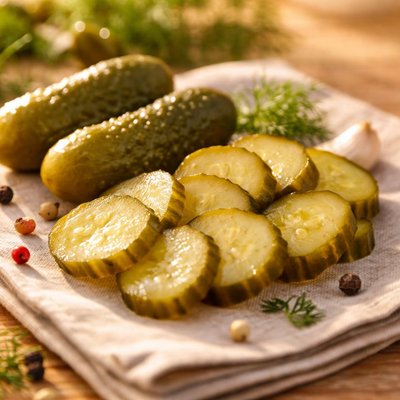 Sliced pickled gherkins