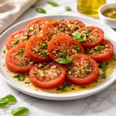 Sliced tomatoe with italian dressing