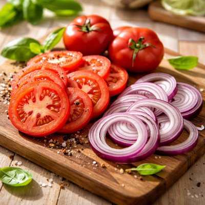 Sliced tomatoes and onions