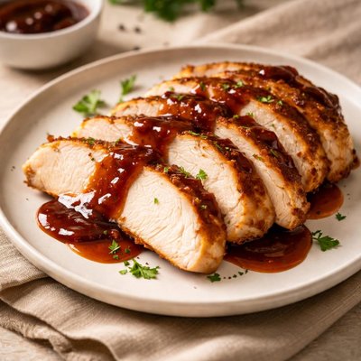 Sliced turkey with barbecue sauce