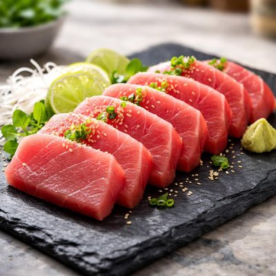 Rodajas de atún crudo