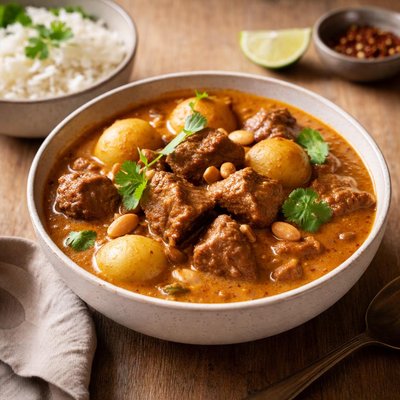 Slow cooked beef massaman curry