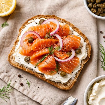 Smoke salmon cream cheese sandwich