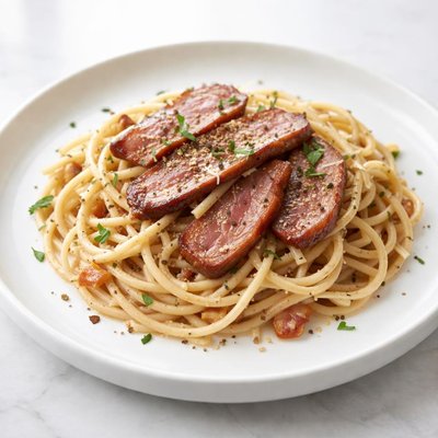 Smoked duck cabonara