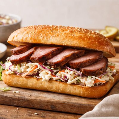 Smoked duck sandwich with coleslaw
