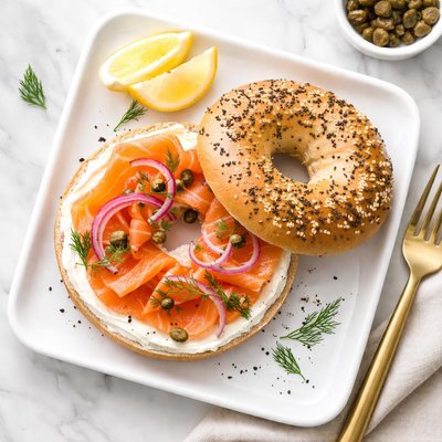 Smoked salmon and cream cheese bagel