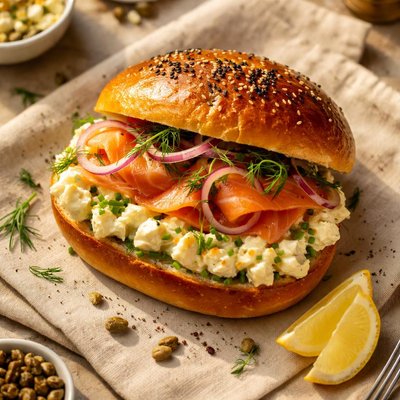 Smoked salmon and egg salad brioche