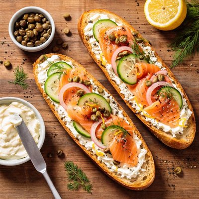 Smoked salmon baguette