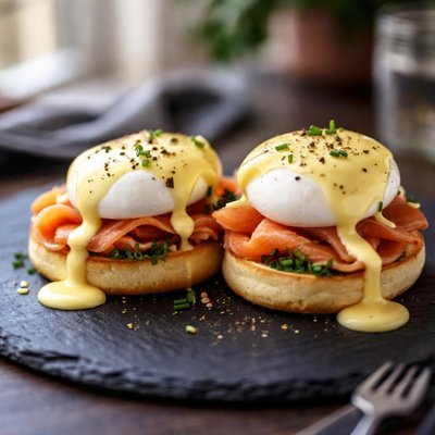 Smoked salmon eggs benedict