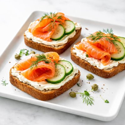 烟熏三文鱼面包夹奶油奶酪