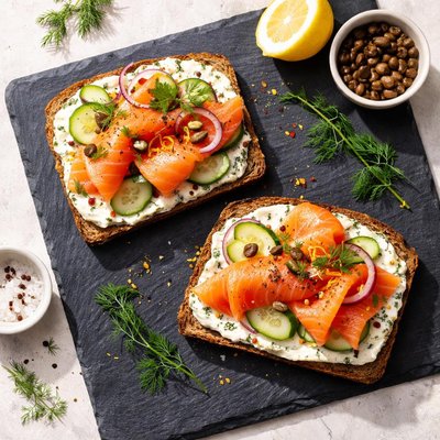 Smoked salmon on rye bread