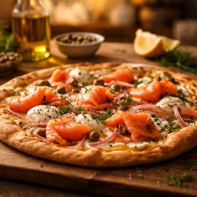 Smoked salmon pizza