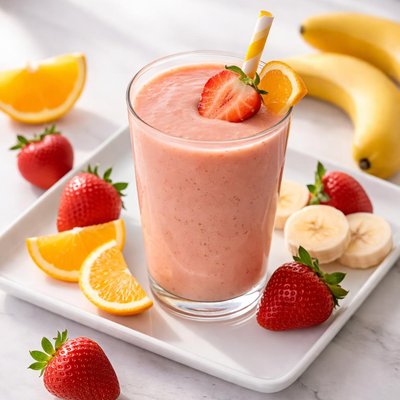 Smoothie with strawberry banana orange