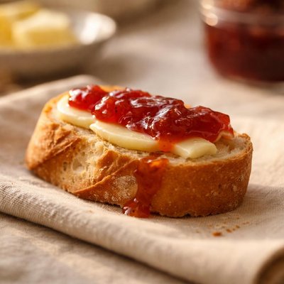 法棍面包带黄油和果酱