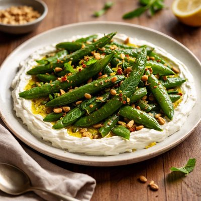 Snap peas with labneh