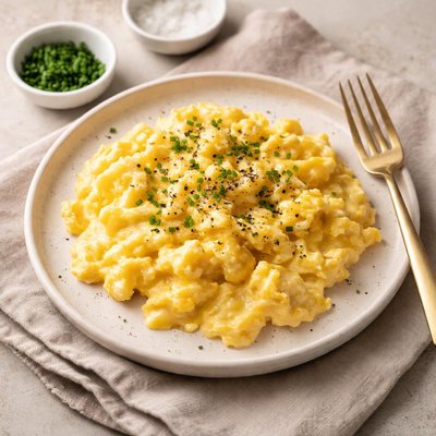 Soft cheesy scrambled eggs