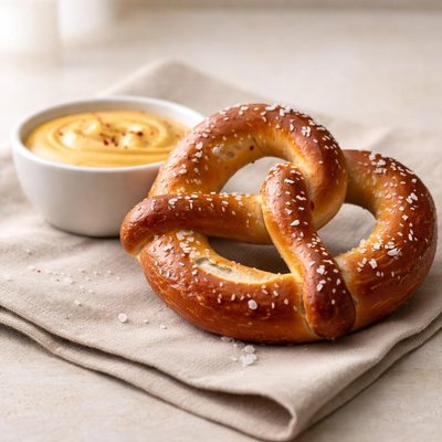 Soft pretzel with cheese sauce